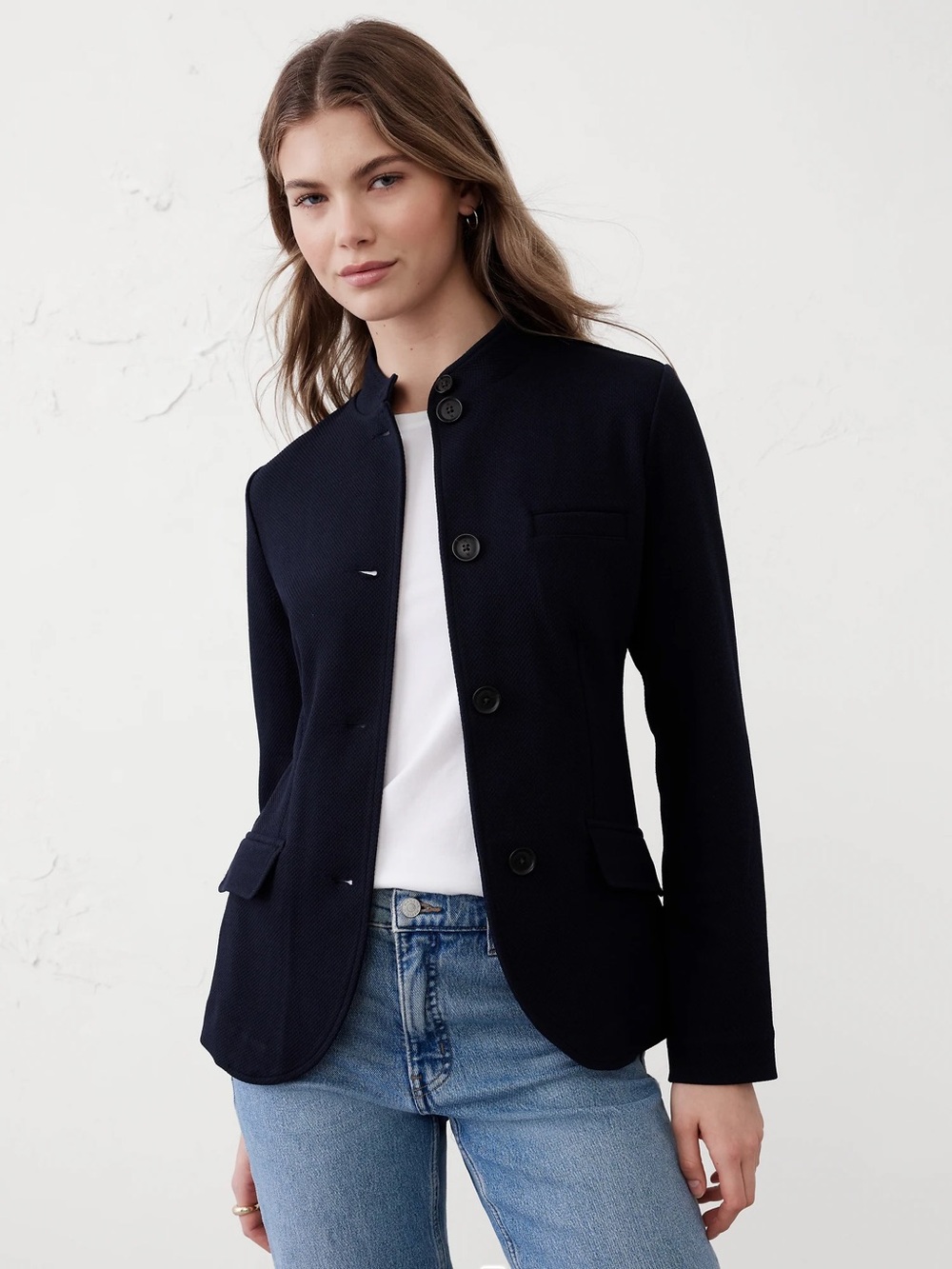 NWOT Banana Republic knit pique structured blazer in black